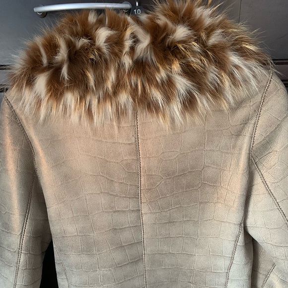 Italian 100% leather fur jacket fox fur beige - Picture 3 of 8